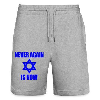 Never again is now - Stanley/Stella Trainer Unisex Organic Jogging Shorts - heather grey - Front - Nik (191cm) & Marisol (170cm)