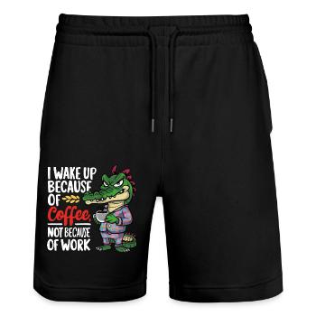 Morgenkaffee Morgenmuffel Krokodil mit Kaffeetasse - Stanley/Stella Unisex Bio Joggingshorts Trainer  - Schwarz - Vorne - Nik (191cm) & Marisol (170cm)