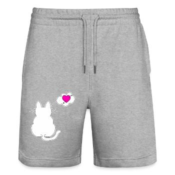 Love my cat & my cat loves me - Stanley/Stella Trainer Unisex Organic Jogging Shorts - heather grey - Front - Nik (191cm) & Marisol (170cm)