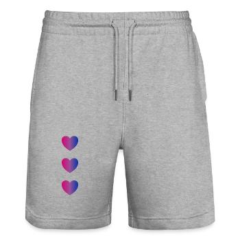 Bi Flag hearts - Stanley/Stella Trainer Unisex Organic Jogging Shorts - heather grey - Front - Nik (191cm) & Marisol (170cm)