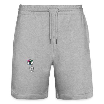 Illustration de crâne de fleur vive - Short de jogging bio TRAINER Stanley/Stella unisexe - gris chiné - Devant - Nik (191cm) & Marisol (170cm)