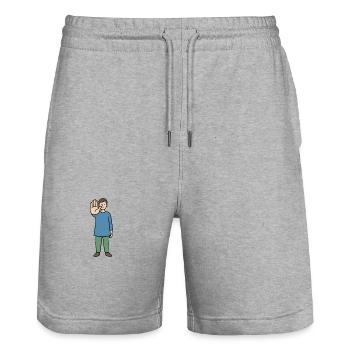 Stop Gesture Cartoon Character - Stanley/Stella Trainer Unisex Organic Jogging Shorts - heather grey - Front - Nik (191cm) & Marisol (170cm)