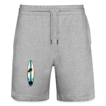Küstenpalmen Surfbrett Muster - Stanley/Stella Unisex Bio Joggingshorts Trainer  - Grau meliert - Vorne - Nik (191cm) & Marisol (170cm)
