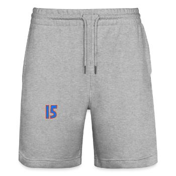 15. 15 YEARS. 15th ANNIVERSARY. 15 YEAR ANNIVERSARY. - Stanley/Stella Trainer Unisex Organic Jogging Shorts - heather grey - Front - Nik (191cm) & Marisol (170cm)