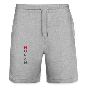 HUMAN - Stanley/Stella Trainer Unisex Organic Jogging Shorts - heather grey - Front - Nik (191cm) & Marisol (170cm)