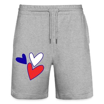 JUST MARRIED. bachelorette party. SAINT VALENTINE. COUPLE - Stanley/Stella Trainer Unisex Organic Jogging Shorts - heather grey - Front - Nik (191cm) & Marisol (170cm)
