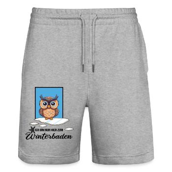 Eisbaden Winterschwimmen Eule Winterbad - Stanley/Stella Unisex Bio Joggingshorts Trainer  - Grau meliert - Vorne - Nik (191cm) & Marisol (170cm)