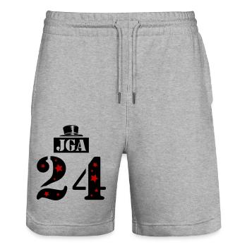 Jga 24 Junggesellenabschied Trikot - Stanley/Stella Unisex Bio Joggingshorts Trainer  - Grau meliert - Vorne - Nik (191cm) & Marisol (170cm)