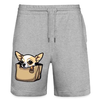 Chihuahua / small dog / animal / tiny / breed - Stanley/Stella Trainer Unisex Organic Jogging Shorts - heather grey - Front - Nik (191cm) & Marisol (170cm)