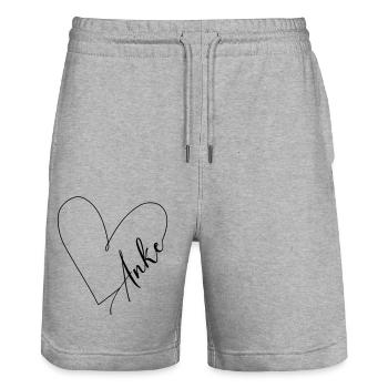 Anke Name Herzlinie - Stanley/Stella Unisex Bio Joggingshorts Trainer  - Grau meliert - Vorne - Nik (191cm) & Marisol (170cm)
