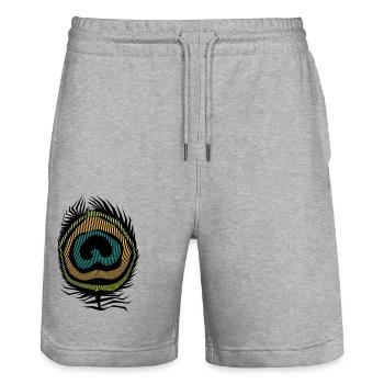 psychedelic Pfauenfeder PFAU bohemian schick 2024 - Stanley/Stella Unisex Bio Joggingshorts Trainer  - Grau meliert - Vorne - Nik (191cm) & Marisol (170cm)