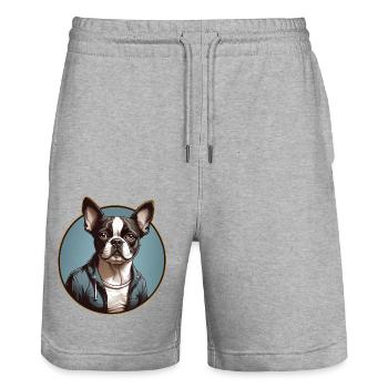 Boston Terrier Portrait Bostie Portrait - Stanley/Stella Unisex Bio Joggingshorts Trainer  - Grau meliert - Vorne - Nik (191cm) & Marisol (170cm)