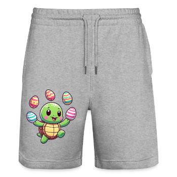 Easter Turtle Juggling Eggs, Artist - Stanley/Stella Trainer Unisex Organic Jogging Shorts - heather grey - Front - Nik (191cm) & Marisol (170cm)