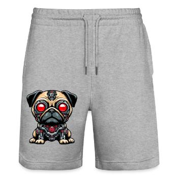 Pug Cyborg Robot Red Eyes - Stanley/Stella Trainer Unisex Organic Jogging Shorts - heather grey - Front - Nik (191cm) & Marisol (170cm)