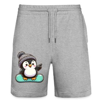 Pingouin snowboarder Sports d’hiver Design - Short de jogging bio TRAINER Stanley/Stella unisexe - gris chiné - Devant - Nik (191cm) & Marisol (170cm)