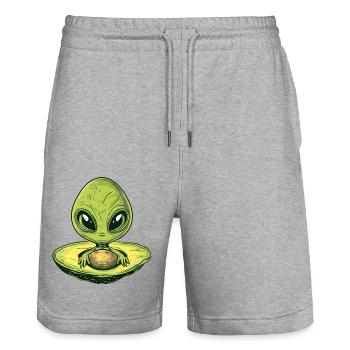 Cooler Alien Avocado mit Sonnenbrille & UFO Design - Stanley/Stella Unisex Bio Joggingshorts Trainer  - Grau meliert - Vorne - Nik (191cm) & Marisol (170cm)