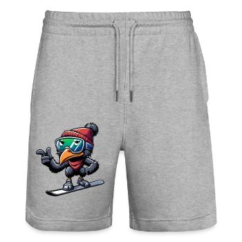 Emu Snowboarder Winter Adventure - Stanley/Stella Trainer Unisex Organic Jogging Shorts - heather grey - Front - Nik (191cm) & Marisol (170cm)