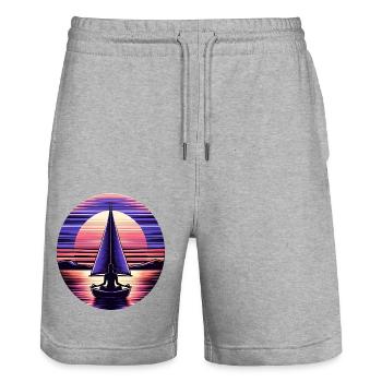 Sailing Meditation Sunset Design - Stanley/Stella Trainer Unisex Organic Jogging Shorts - heather grey - Front - Nik (191cm) & Marisol (170cm)