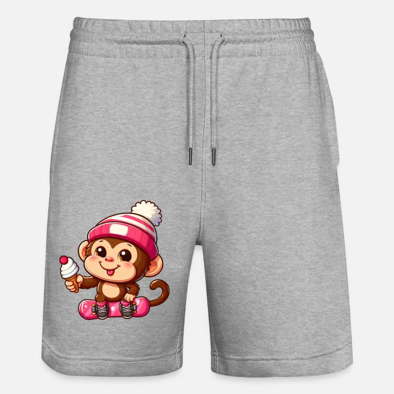Schimpanse Snowboarder Winter Action - Stanley/Stella Unisex Bio Joggingshorts Trainer - Grau meliert