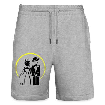 Jeunes Mariés, Couple Marié, Mariage - Short de jogging bio TRAINER Stanley/Stella unisexe - gris chiné - Devant - Nik (191cm) & Marisol (170cm)
