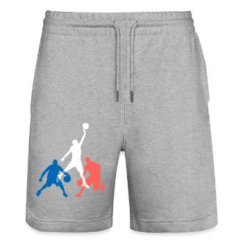 Basketball Basketball Player Supporter - Stanley/Stella Trainer Unisex Organic Jogging Shorts - heather grey - Front - Nik (191cm) & Marisol (170cm)