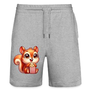 Süßes Eichhörnchen mit Popcorn Cartoon - Stanley/Stella Unisex Bio Joggingshorts Trainer  - Grau meliert - Vorne - Nik (191cm) & Marisol (170cm)