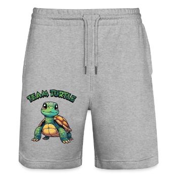 Team Turtle - Stanley/Stella Trainer Unisex Organic Jogging Shorts - heather grey - Front - Nik (191cm) & Marisol (170cm)