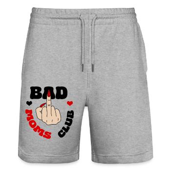 Bad Moms Club Middle Finger Logo Fuck Cool Moms - Stanley/Stella Trainer Unisex Organic Jogging Shorts - heather grey - Front - Nik (191cm) & Marisol (170cm)