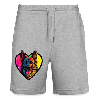 Schäferhund Hund Herz Hundeliebe - Stanley/Stella Unisex Bio Joggingshorts Trainer  - Grau meliert - Vorne - Nik (191cm) & Marisol (170cm)