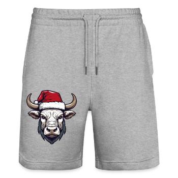 Bull Head Christmas Portrait - Stanley/Stella Trainer Unisex Organic Jogging Shorts - heather grey - Front - Nik (191cm) & Marisol (170cm)