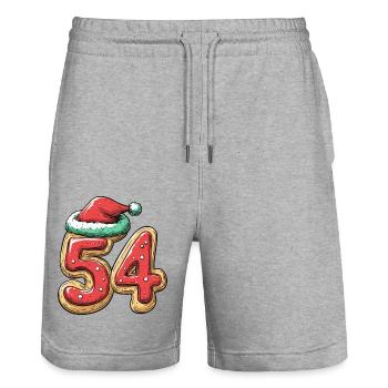 54 Number Christmas Cookie - Stanley/Stella Trainer Unisex Organic Jogging Shorts - heather grey - Front - Nik (191cm) & Marisol (170cm)