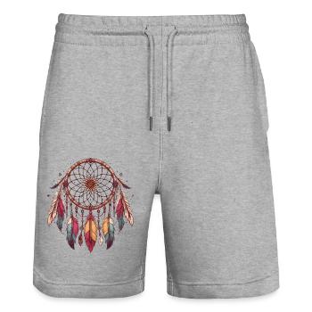 Traumfänger Federn spiritueller Indianer Schmuck - Stanley/Stella Unisex Bio Joggingshorts Trainer  - Grau meliert - Vorne - Nik (191cm) & Marisol (170cm)