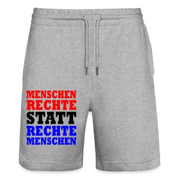menschenrechte statt rechte menschen - Stanley/Stella Unisex Bio Joggingshorts Trainer  - Grau meliert - Vorne - Nik (191cm) & Marisol (170cm)