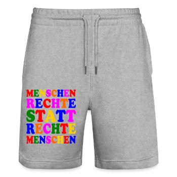 menschenrechte statt rechte menschen - Stanley/Stella Unisex Bio Joggingshorts Trainer  - Grau meliert - Vorne - Nik (191cm) & Marisol (170cm)