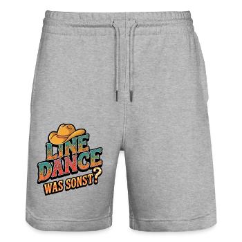 Line Dance Was sonst? Ich bin Line Dancer - Stanley/Stella Unisex Bio Joggingshorts Trainer  - Grau meliert - Vorne - Nik (191cm) & Marisol (170cm)