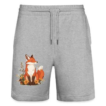 Fuchs mit Blumen - Stanley/Stella Unisex Bio Joggingshorts Trainer  - Grau meliert - Vorne - Nik (191cm) & Marisol (170cm)
