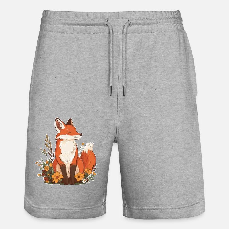 Renard avec des fleurs - Short de jogging bio TRAINER Stanley/Stella unisexe - gris chiné