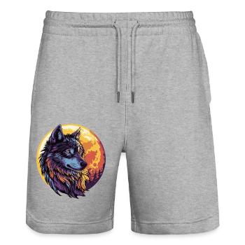 Wolf Mond - Stanley/Stella Unisex Bio Joggingshorts Trainer  - Grau meliert - Vorne - Nik (191cm) & Marisol (170cm)