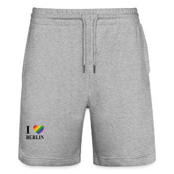 J’aime Berlin - Short de jogging bio TRAINER Stanley/Stella unisexe - gris chiné - Devant - Nik (191cm) & Marisol (170cm)