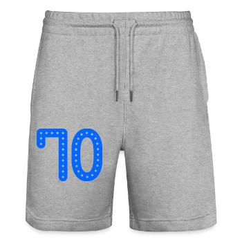 70. 70 YEARS. 70TH ANNIVERSARY. 70TH ANNIVERSARY. - Stanley/Stella Trainer Unisex Organic Jogging Shorts - heather grey - Front - Nik (191cm) & Marisol (170cm)