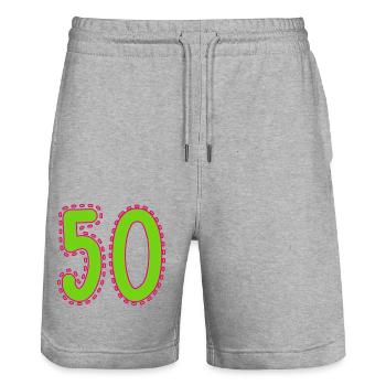 50. 50 ANS. 50e ANNIVERSAIRE. ANNIVERSAIRE 50 ANS. - Short de jogging bio TRAINER Stanley/Stella unisexe - gris chiné - Devant - Nik (191cm) & Marisol (170cm)