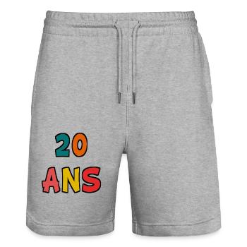 20 ANS. 20e ANNIVERSAIRE. ANNIVERSAIRE 20 ANS. 20 - Short de jogging bio TRAINER Stanley/Stella unisexe - gris chiné - Devant - Nik (191cm) & Marisol (170cm)