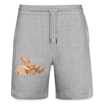 Lapins câlins - Short de jogging bio TRAINER Stanley/Stella unisexe - gris chiné - Devant - Nik (191cm) & Marisol (170cm)