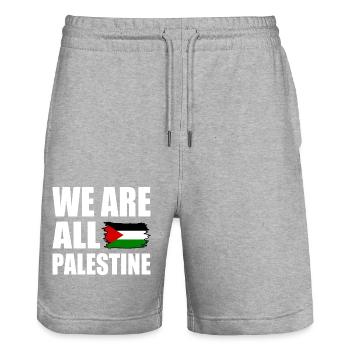 We are all palestine - Short de jogging bio TRAINER Stanley/Stella unisexe - gris chiné - Devant - Nik (191cm) & Marisol (170cm)