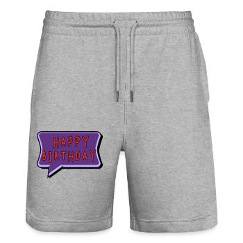 BIRTHDAY. HAPPY BIRTHDAY. HAPPY BIRTHDAY. - Stanley/Stella Trainer Unisex Organic Jogging Shorts - heather grey - Front - Nik (191cm) & Marisol (170cm)