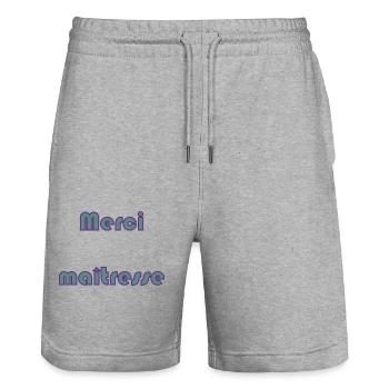 MERCI. MAÎTRESSE. MAÎTRE. MERCI MAÎTRESSE. MAITRE - Short de jogging bio TRAINER Stanley/Stella unisexe - gris chiné - Devant - Nik (191cm) & Marisol (170cm)