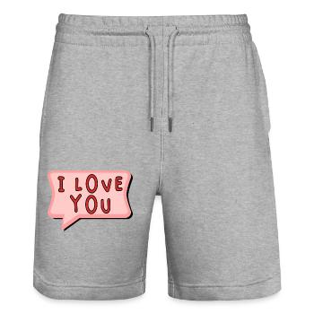 SAINT VALENTINE. bachelorette party. I LOVE YOU. I LOVE YOU. LOVE - Stanley/Stella Trainer Unisex Organic Jogging Shorts - heather grey - Front - Nik (191cm) & Marisol (170cm)