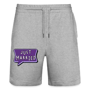 SAINT VALENTINE. bachelorette party. I LOVE YOU. I LOVE YOU. LOVE - Stanley/Stella Trainer Unisex Organic Jogging Shorts - heather grey - Front - Nik (191cm) & Marisol (170cm)