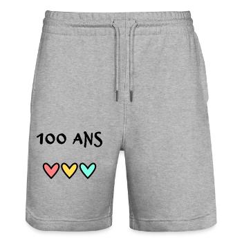 100. 100 JAHRE. 100-JÄHRIGES JUBILÄUM. 100. GEBURTSTAG - Stanley/Stella Unisex Bio Joggingshorts Trainer  - Grau meliert - Vorne - Nik (191cm) & Marisol (170cm)