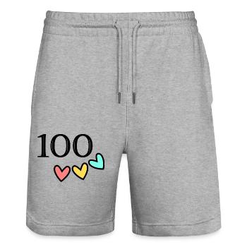 100. 100 ANS. 100e ANNIVERSAIRE. ANNIVERSAIRE 100 - Short de jogging bio TRAINER Stanley/Stella unisexe - gris chiné - Devant - Nik (191cm) & Marisol (170cm)